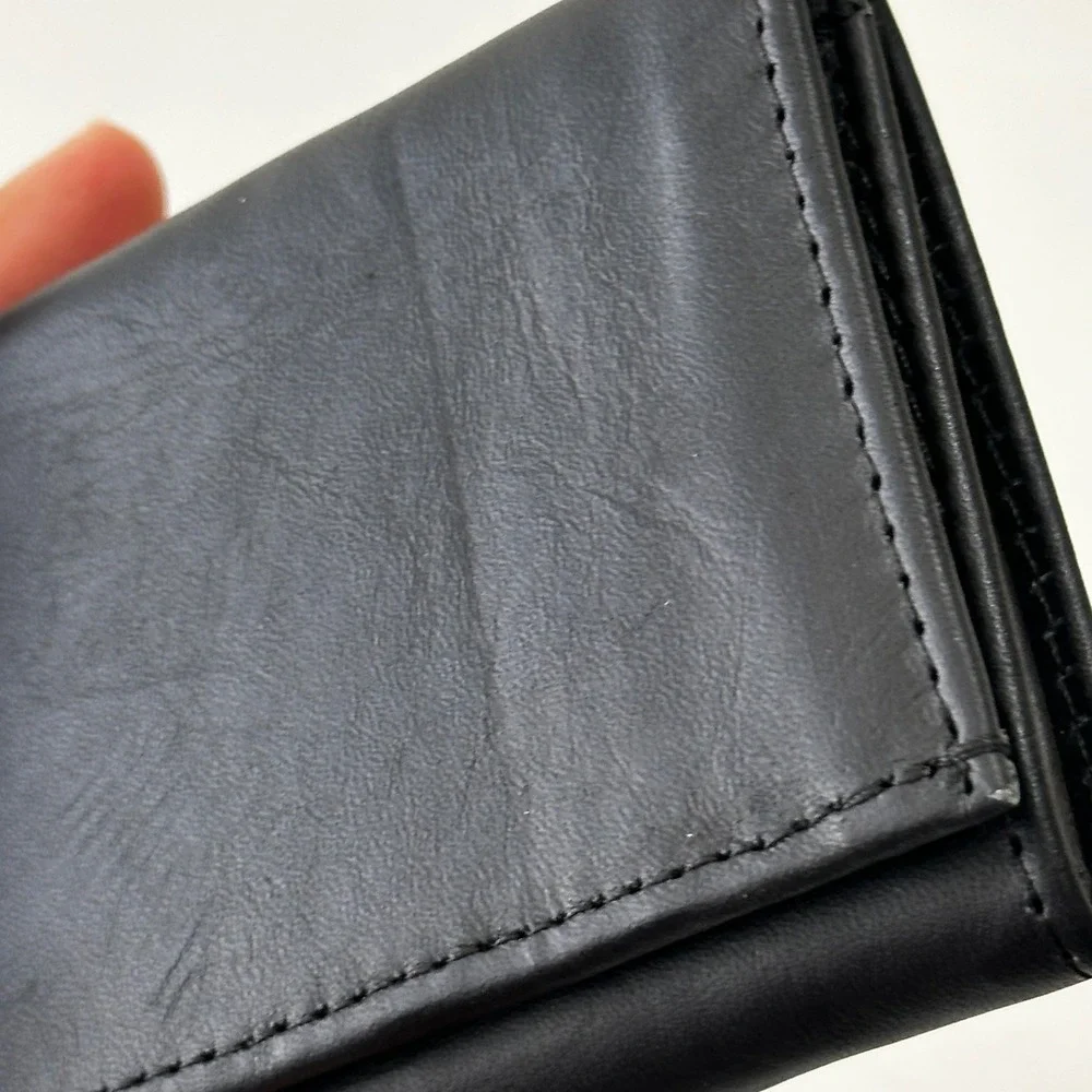 Artisan Hand-Made Black Leather Trifold Wallet Nicaragua Mens ID Window Pocket
